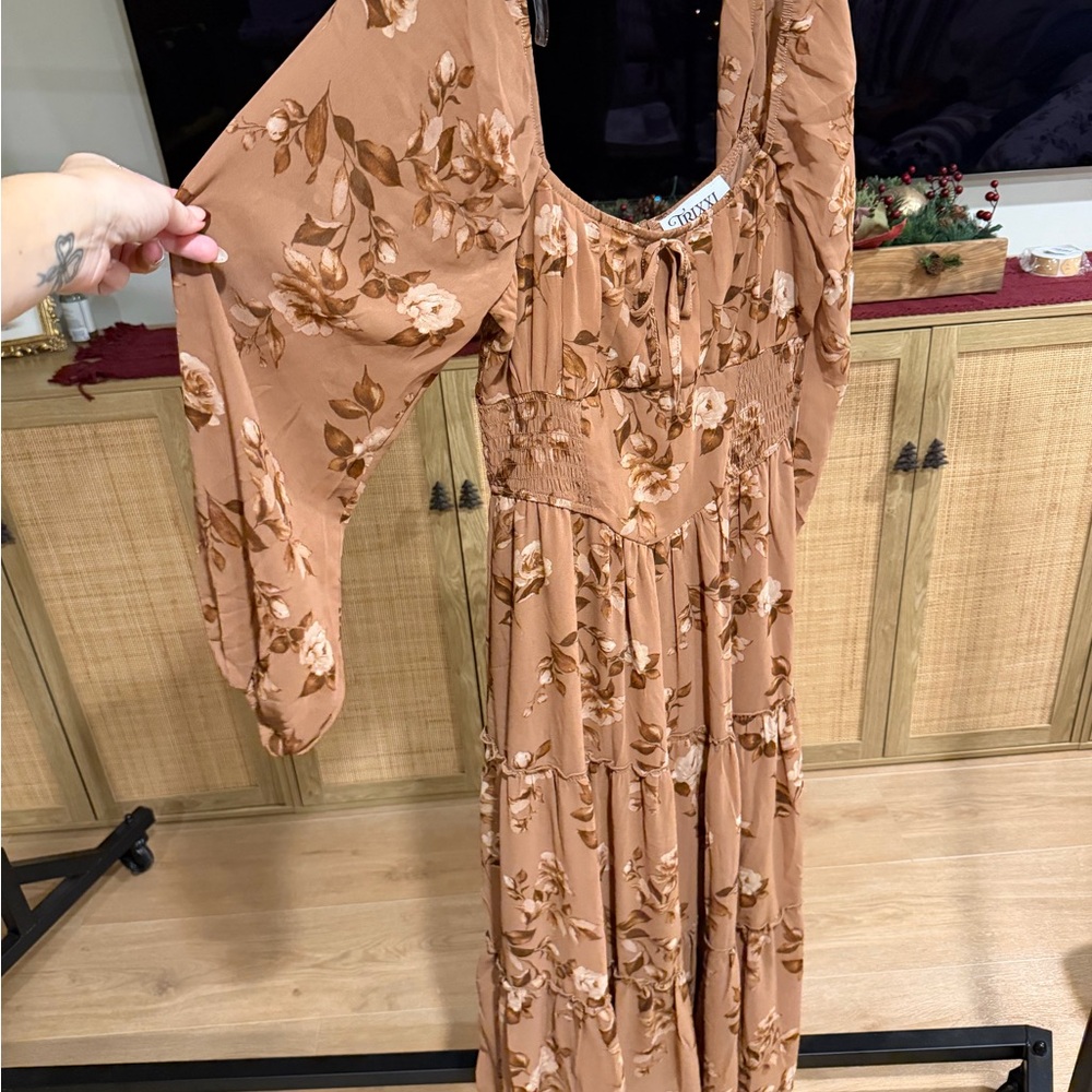 Trixxi Brown Floral Long Sleeve Dress